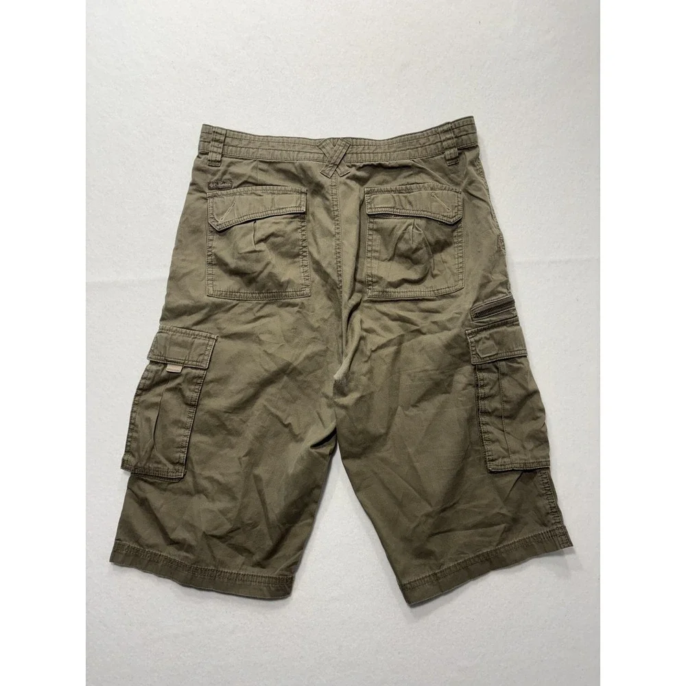 Columbia Cargo Shorts Mens 30 Green Canvas Relaxed Fit Zip Pocket Hiking Outdoor